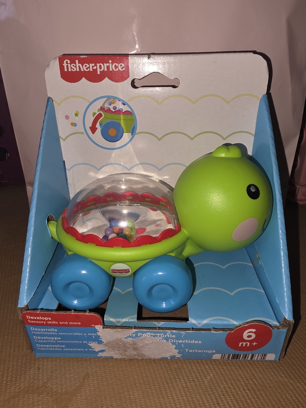 Mattel Fisher-Price Green Turtle Push Toy with Blue Wheels